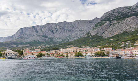 View of the port of the resort town of Makarska in the summer day.のeditorial素材