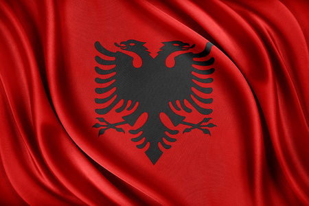 Albania flag. Flag with a beautiful glossy silk texture.の写真素材