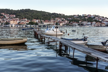 View from the sea to the city of Trogir, a popular tourist destination in Croatia.のeditorial素材