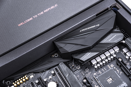Motherboard Asus Rog Crosshair vii Hero on white background.のeditorial素材