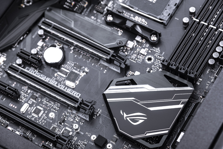 Motherboard Asus Rog Crosshair vii Hero on white background.のeditorial素材