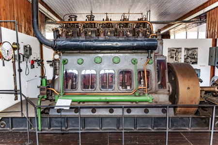 Engine of a ship or an old-fashioned boat in the Tesla Museum, Zagreb Hovatia.