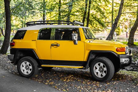 Toyota FJ Cruiser in the forest.のeditorial素材