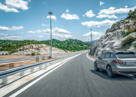 Gray car on the highway.