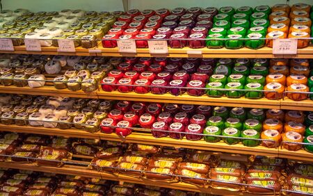 Dutch cheese on the counter of the store.のeditorial素材