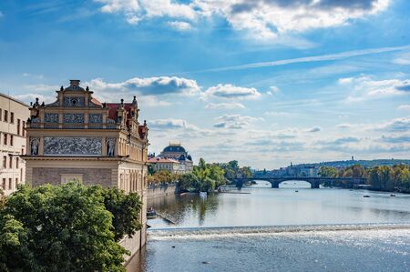 View of the city and the Vltava River in Prague, the capital of the Czech Republic.のeditorial素材