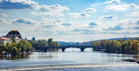View of the city and the Vltava River in Prague, the capital of the Czech Republic.のeditorial素材