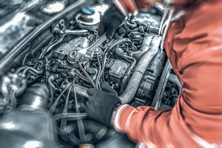 Auto repair. Disassembled engine of an old car.