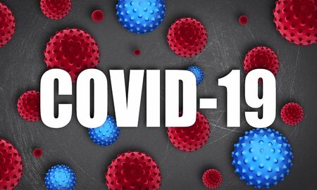 The inscription COVID-19 on the background of viruses. Coronavirus pandemic.の写真素材