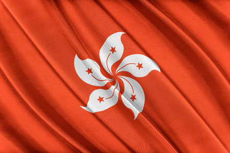 Colorful Hong Kong flag waving in the wind.