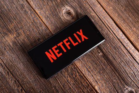 Netflix company logo on the smartphone screen.