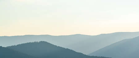 Morning panorama of mountains and forest.の写真素材
