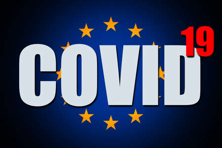 Covid-19 lettering on the flag of the European Union.の写真素材