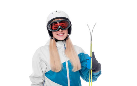 Beautiful skier on white backgroundの写真素材