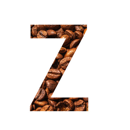 Letter Z made from coffee beans isolated on white backgroundの写真素材