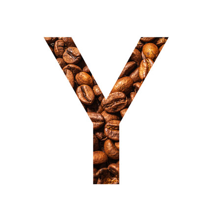 Letter Y made from coffee beans isolated on white backgroundの写真素材