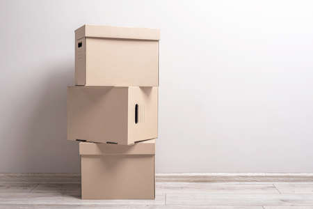 Empty room with cardboard boxes.の写真素材