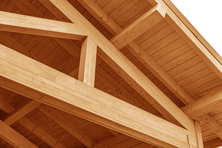 Wooden roof structure. Glued laminated timber roof.