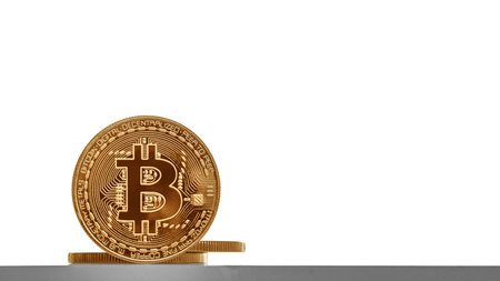 Bitcoin cryptocurrency coins isolated on white background.