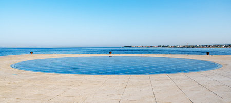 Solar panels on the waterfront of the city of Zadar, Croatia.の写真素材
