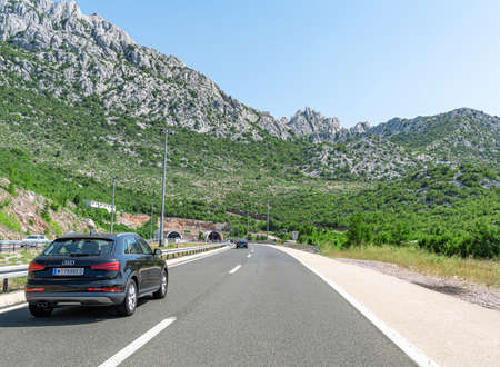 Audi Q5 car on a suburban highway in Zadar, Croatia.のeditorial素材