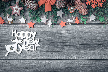 New Years still life on a wooden background. Christmas background.
