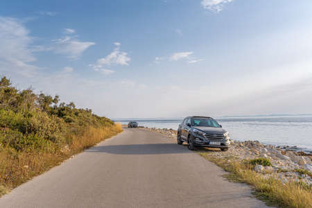 Crossover Hyundai Tucson on sea coast in Vir, Croatia.のeditorial素材
