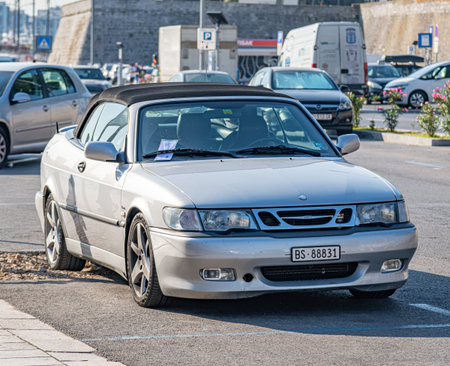 Saab car in a parking lot in the city of Zadar, Croatia.