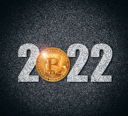 Bitcoin price in year 2022 and cryptocurrency future.の写真素材