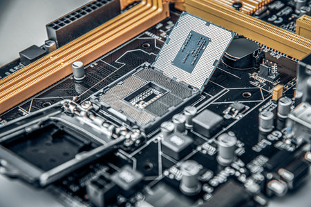 Installing central processor unit into computer motherboard.