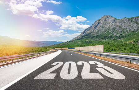 Empty road asphalt and New year 2023 concept.の写真素材