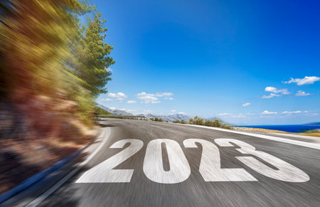 Empty road asphalt and New year 2023 concept.の写真素材
