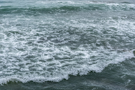 Waves on the sea dispersed by the wind on a cloudy day.