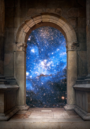 Open space through a stone doorway.の写真素材