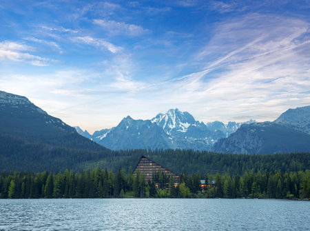 Lake Strbske Pleso in National Park High Tatra, Slovakia.の写真素材