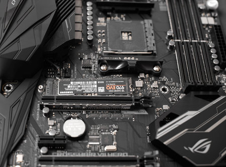 Box of motherboard Asus Rog Crosshair vii Hero on white background.のeditorial素材