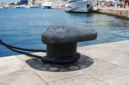 Bollard in a port for mooring ships.