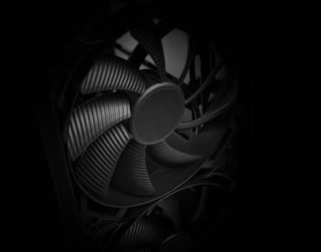 Computer fan on a black background.の写真素材