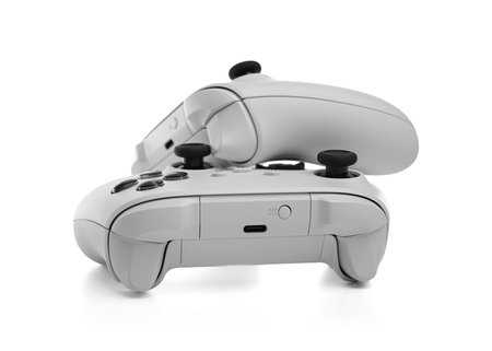 White wireless gamepad controller joystick isolated on a white.