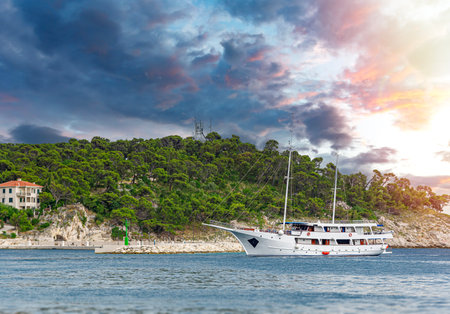 Pleasure ship on the seaの写真素材