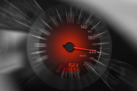 High speed on a car speedometer and motion blur.