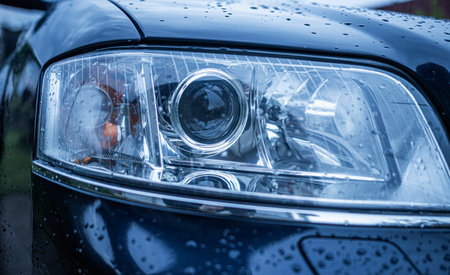 Wet car headlight.の写真素材