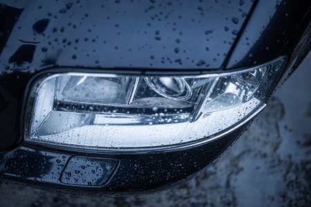 Wet car headlight.の写真素材