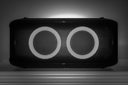 Large wireless speaker in home interior.の写真素材