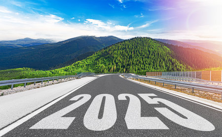 Asphalt road with the number 2025 New Year.