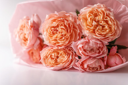 Close-up bouquet of airy roses.の写真素材