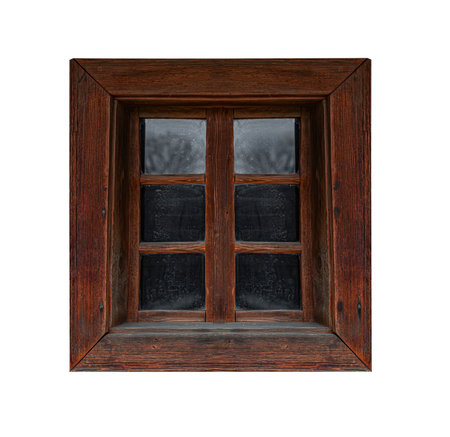 A rustic weathered and aged wooden window isolated on white.の写真素材