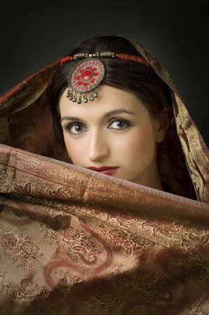 Beautiful brunette portrait with traditionl costume. Indian style の写真素材