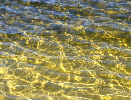 Close up view of waves on the river. Sand under water 
