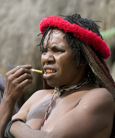 A traditional  papua woman in a village near Wamenaのeditorial素材